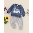 thumbnail image 5 of Baby Toddler Boy 2 Piece Fall Outfit, 0 6 12 18 24 Months 2T 3T Letter Rugby Print Long Sleeve Sweatshirt Elastic Waist Pants with Pockets Clothing Set, 5 of 9