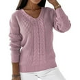 thumbnail image 2 of BXINGOHAI Womens V Neck Sweaters Knitted Long Sleeved Pullover Tops Loose Fit Jumper Tops 2024 Trendy Daily Sweater Today Pink,XXXL, 2 of 6