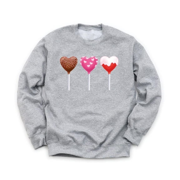 Cute Lollipops Unisex Gray Sweatshirt Chocolate Sprinkles Strawberry Vanilla Candy Design Valentine's Day Holiday Sweater