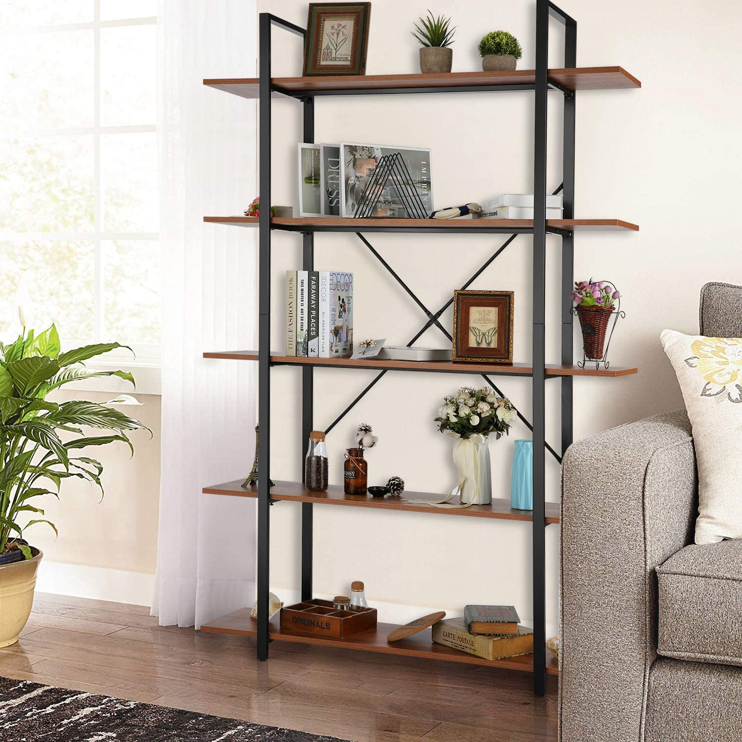 metal and wood bookcase