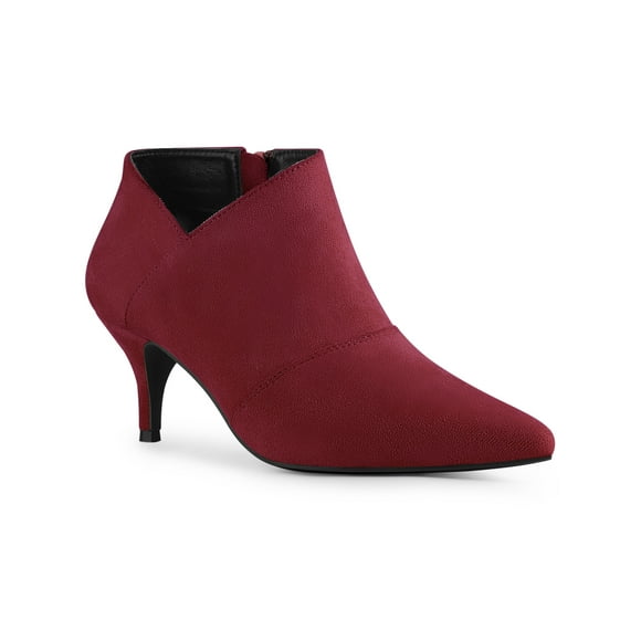 Perphy Pointed Toe Cutout Kitten Heels Ankle Boots for Women Burgundy 9