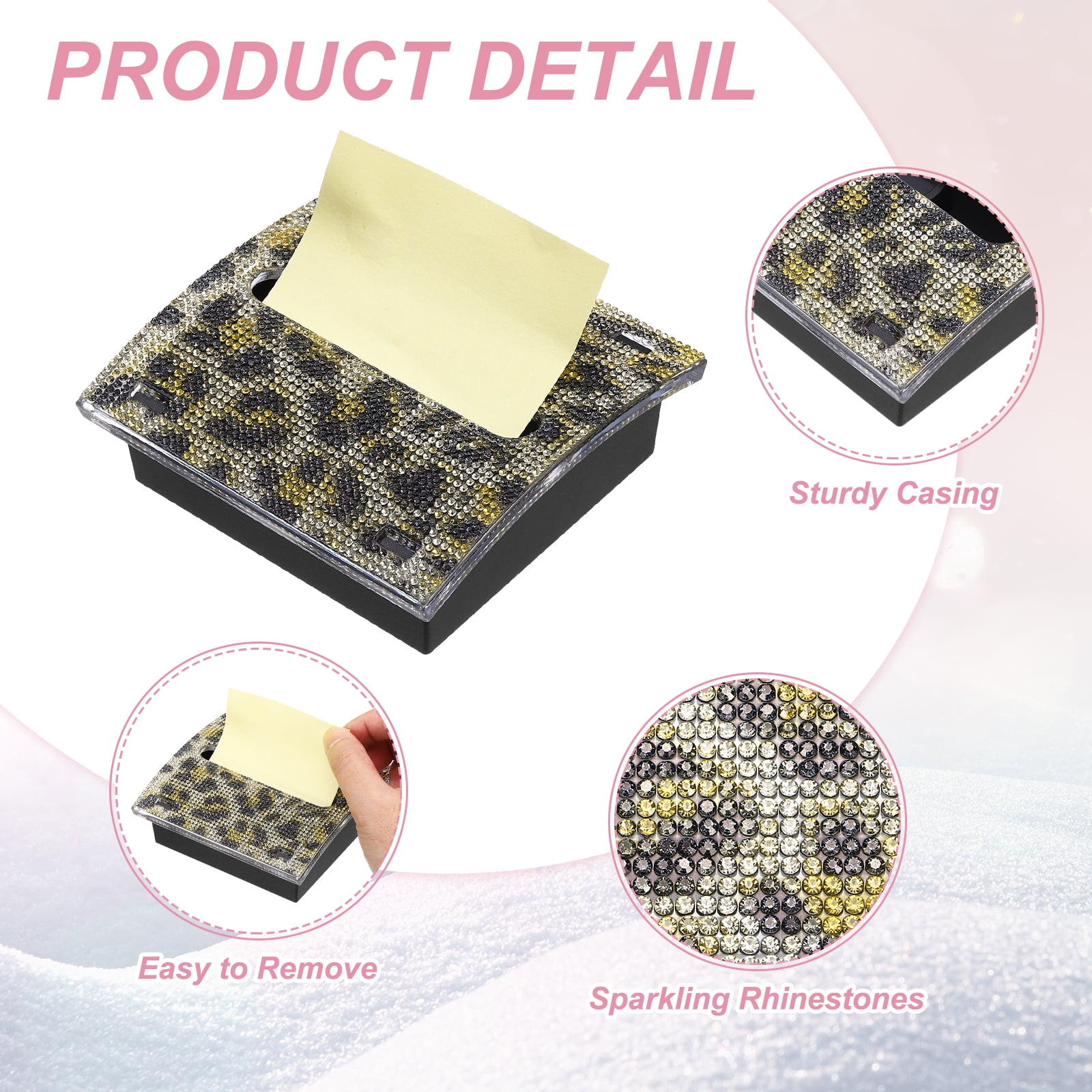 Stick Note Pad Holders, 4 x 4 Inches Rhinestone Sticky Note Dispenser Memo Pad Holder Office Desk Organizer Supplies for Office Home Desk Organization, Leopard