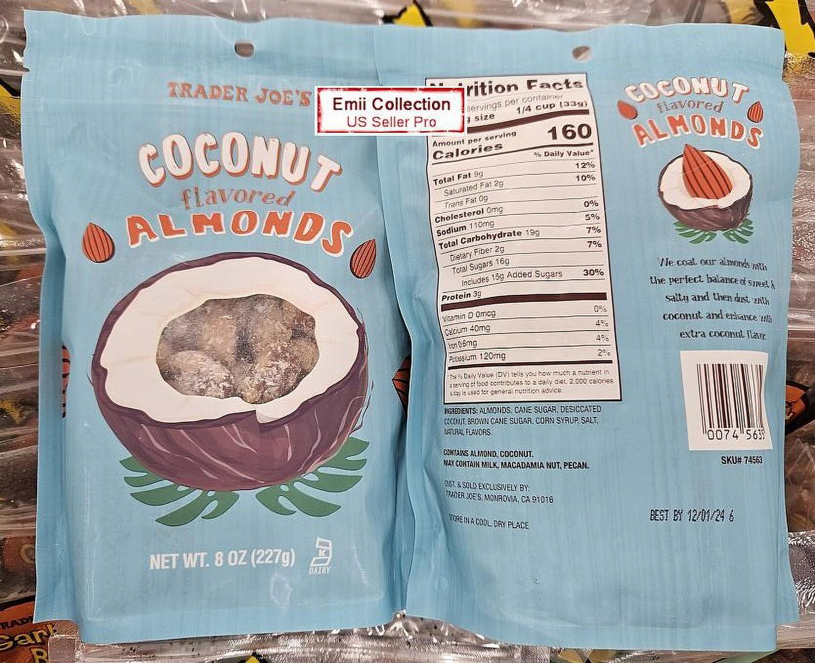 Trader Joe's Coconut Flavored Almonds 8oz 227g (2 Bags)