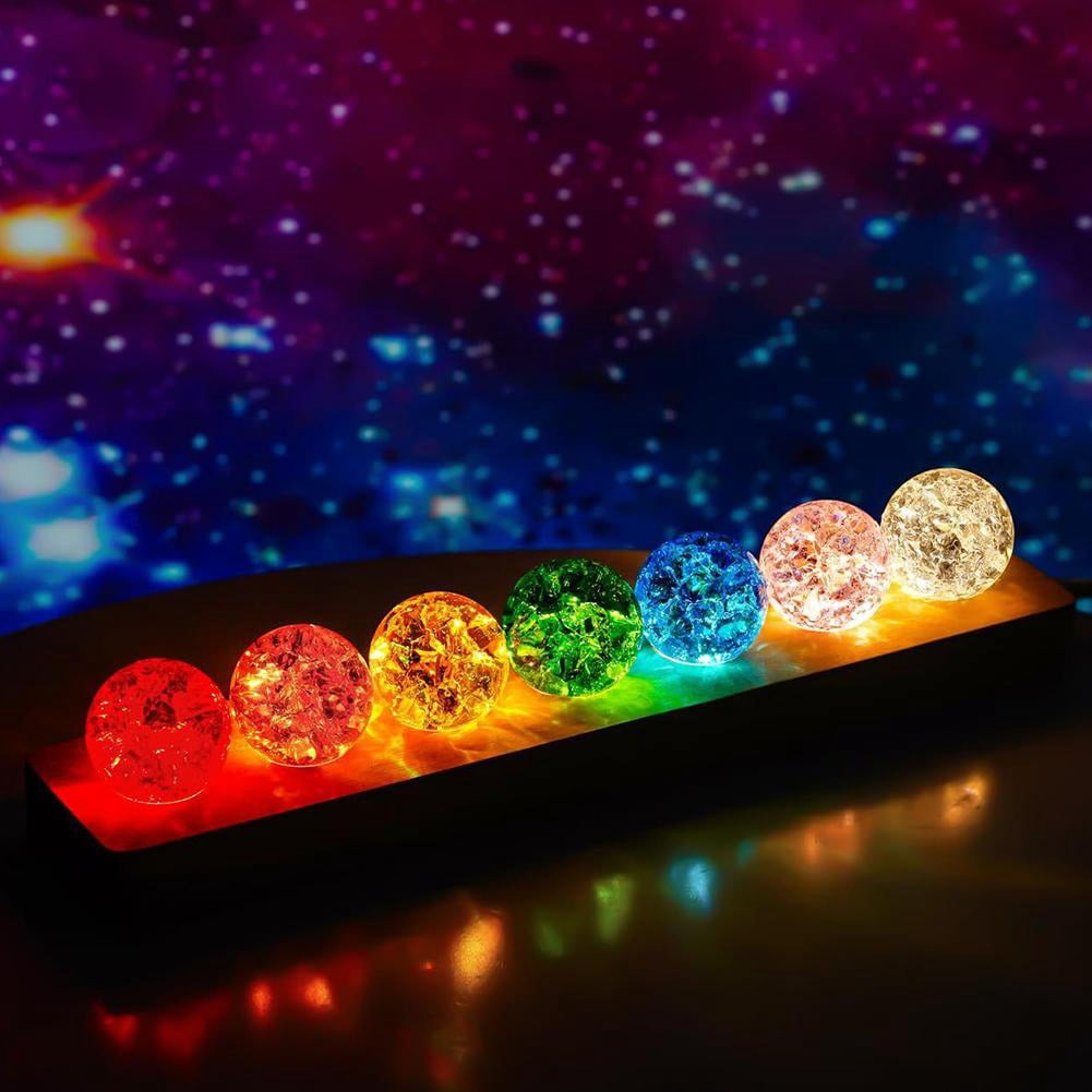 7 Colors Ice Cracked Balls Crystal Chakra Balls Without LED Wooden Base Small Night Light for Home Living Room Decor