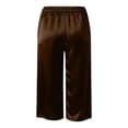 thumbnail image 4 of Aihuaihua Womens Satin Capri Pants Summer Wide Leg Pants Casual High Waist Elastic Cropped Trousers Beach Vacation Clothes Brown M, 4 of 5