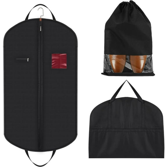Hanging Garment Cover with Portable Shoes Bag, Breathable Clothes Covers Bag with Zipper Pocket and Handles