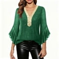 thumbnail image 2 of Ounisa Women's Ruffle 3/4 Sleeve Sparkly Tops Sequin V Neck Blouses Dressy Fall Shirts, 2 of 9