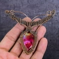 thumbnail image 2 of Natural Bi-Color Tourmaline Gemstone Copper Wire Wrap Jewelry Pendant 3.86", 2 of 4