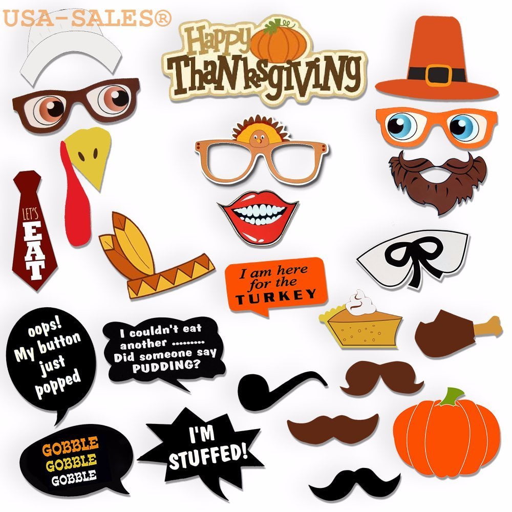 Miraclekoo Thanksgiving Photo Booth Props Fall Pumpkin Kisses Harvest Wishes Props Happy Fall Yall Photo Booth Props,26 Count