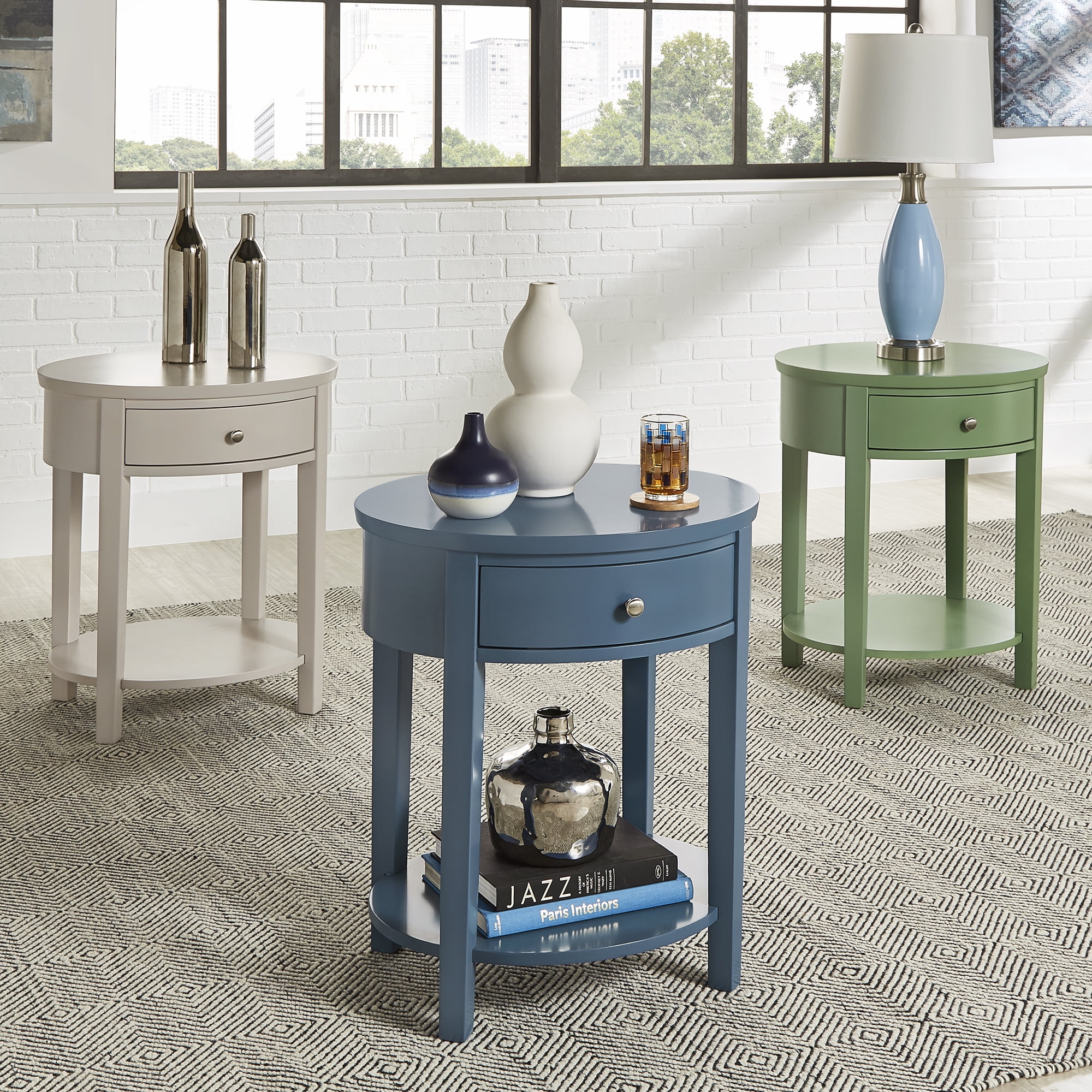 Weston Home Easley Circle End Table With Drawer And Lower Storage, Meadow Green