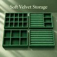 thumbnail image 2 of 4-Pack Jewelry Tray Drawer Organizer, Stackable Velvet Jewelry Storage Trays for Rings, Earrings, Necklaces and Bracelets, Green, 8.27 x 4.92 in, 2 of 7