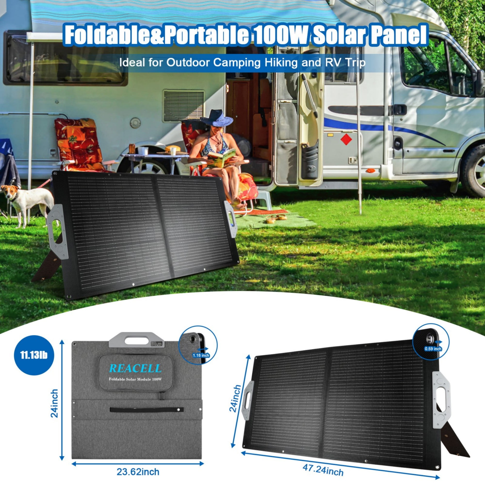 100W Foldable Solar Panel, 18V Solar Charger High Efficiency for Camping
