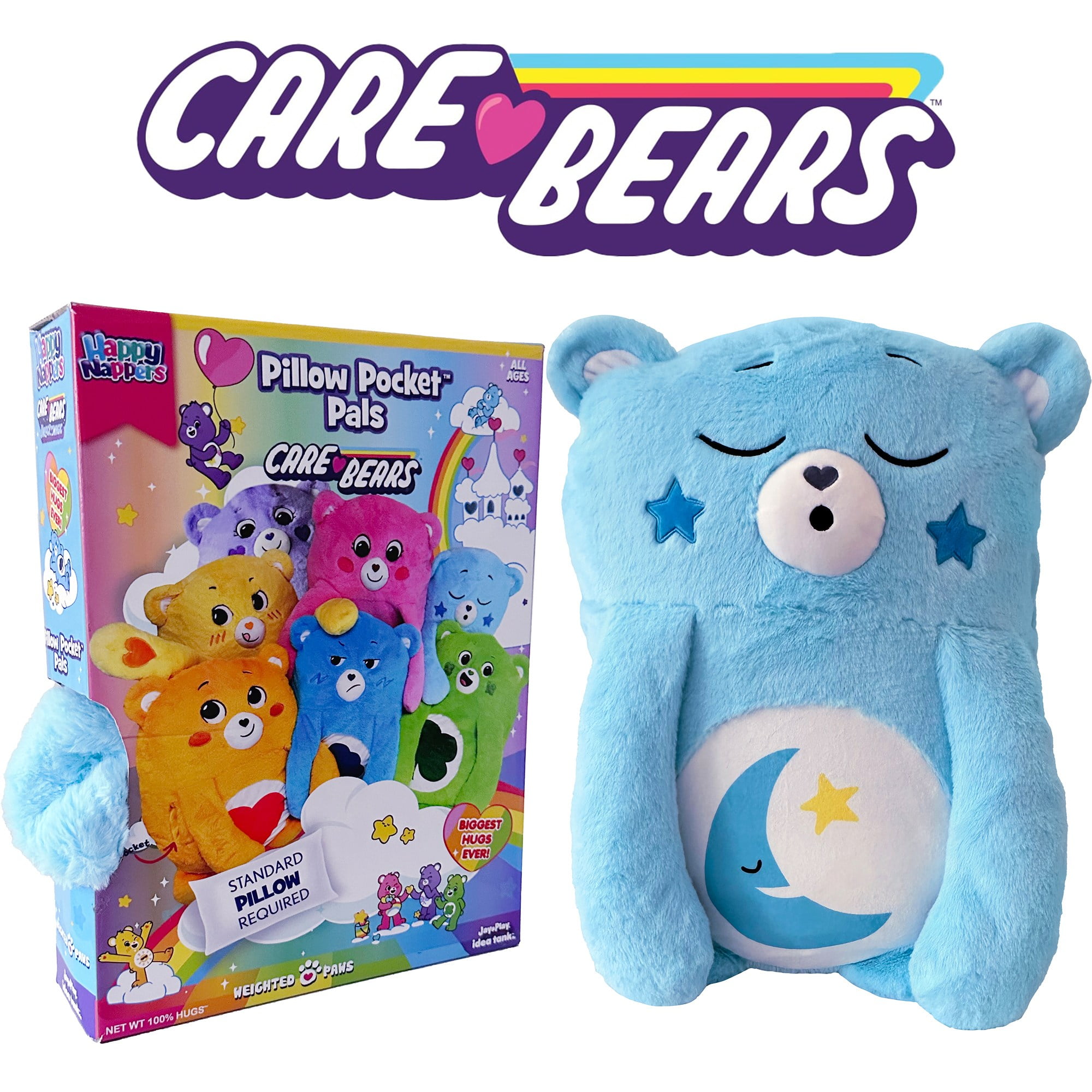 Happy Nappers: Care Bears Pillow Pocket Pal - Bedtime Bear - Plush Character Pillow Case, Animal Cover w/ Weighted Paws, Soft Huggable Companion, Kids