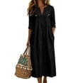 thumbnail image 2 of Edvintorg Casual Dresses for Women Solid V-Neck 3/4 Sleeve Loose Midi Dress Womens Sundresses with Pockets Fashion Clothing, 2 of 7