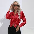thumbnail image 5 of Baywell Women's Long Sleeve Satin Button Down Shirts Lapel Collar Office Work Blouses Shirts V Neck Casual Business Satin Silk Blouses Tops , S-2XL, 5 of 6