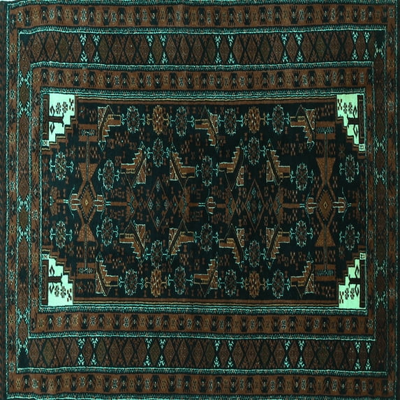 Ahgly Company Machine Washable Indoor Square Persian Turquoise Blue Traditional Area Rugs, 8' Square