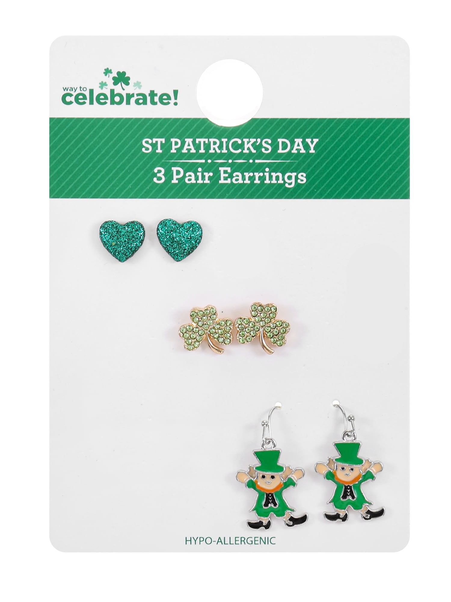 Way to Celebrate St. Patrick's Day Leprechaun Trio Earrings, 3 Pair