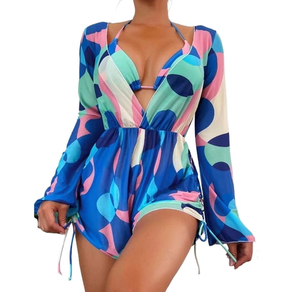 ZPAQI 3PCS Women Swimming Costume Set with Halterneck Top