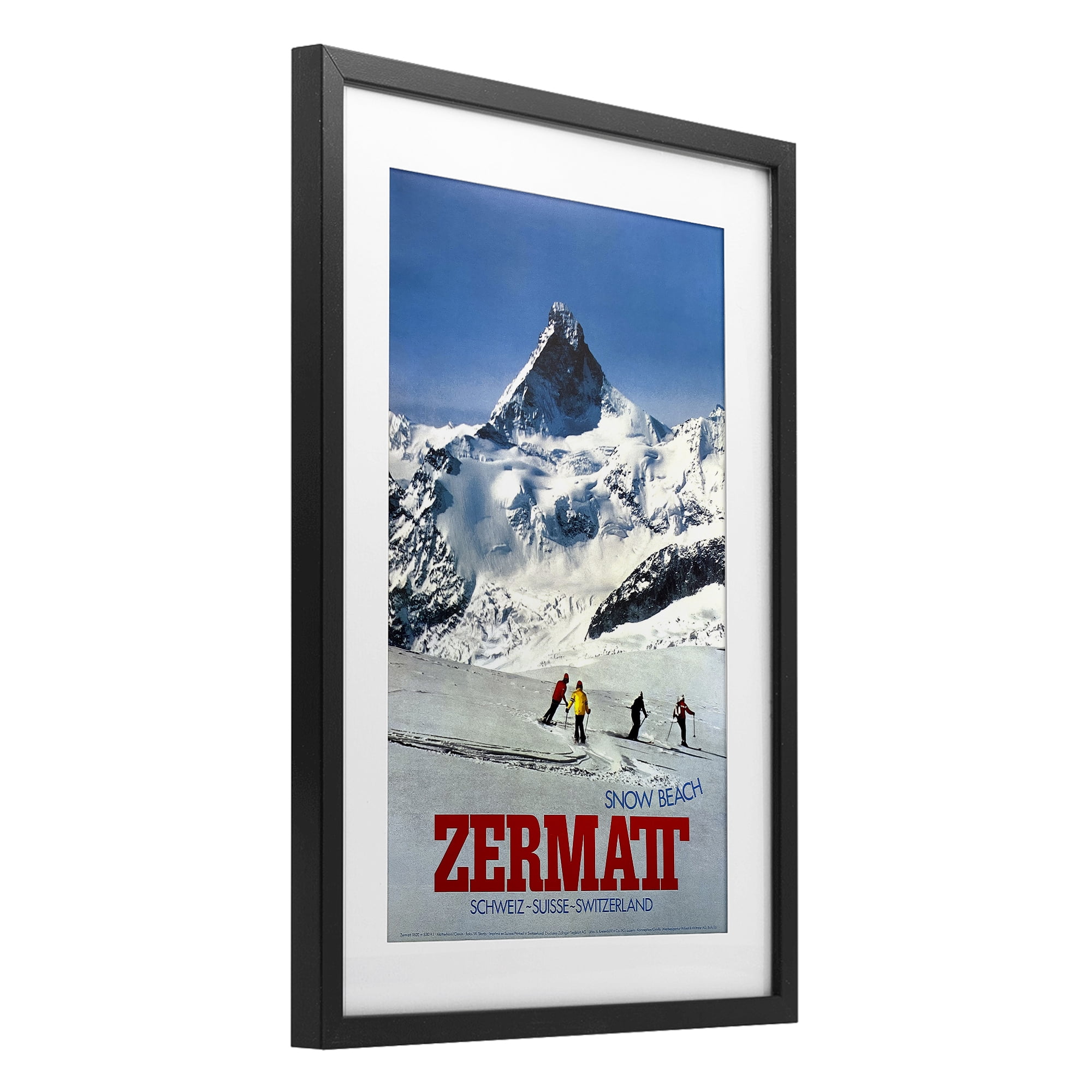 Stupell Industries Zermatt Snow Beach Black Framed Print Under Glass, design by Vintage Posters