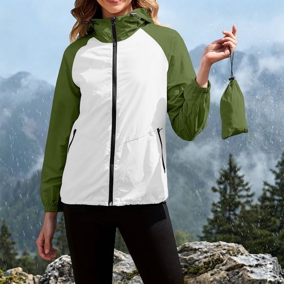 Rain Jacket Women Lightweight Waterproof Windproof Zip Up Hooded Jackets Womens Solid Thin Mountaineering Softshell Windbreaker Jacket Outdoor Hiking Camping Travel Coat