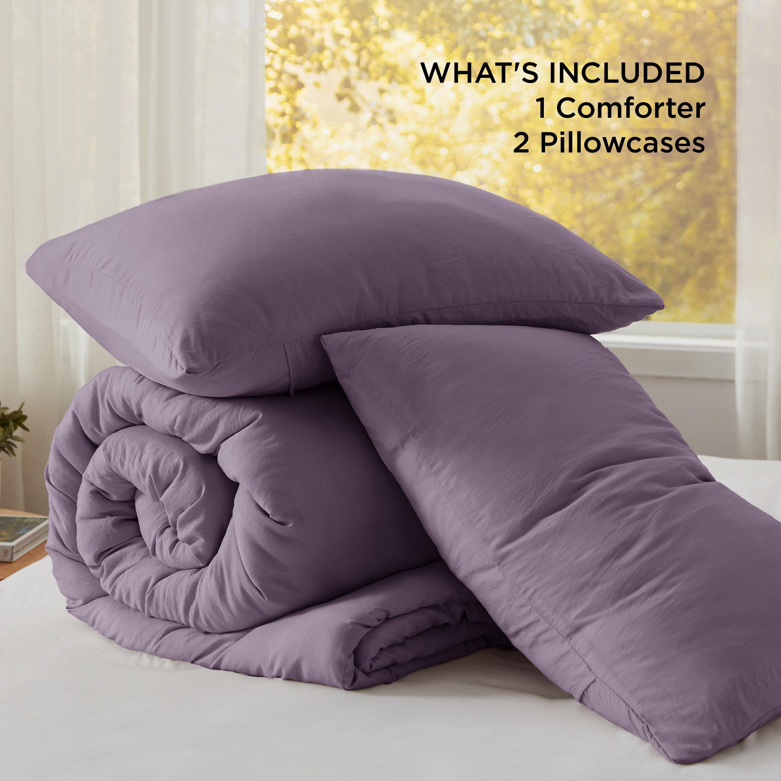 U by Bedsure 3 Pieces Queen Comforter Bedding Set, Purple Comforter Set for All Seasons, 1 Lightweight Prewashed Comforter and 2 Pillowcases, Queen, Grayish Purple