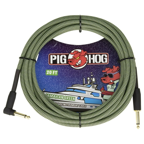 PIG HOG &quot;JAMAICAN GREEN&quot; INSTRUMENT CABLE, 20FT RIGHT ANGLE
