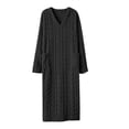thumbnail image 3 of Women's Fleece Bathrobe V-Neck Long Sleeve Cable Knit Textured Robe with Pockets Cozy Homewear for Fall Winter, 3 of 7