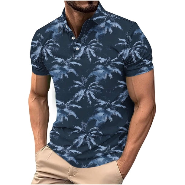 Camisetas de Manga Larga para Hombres Casual Impreso Botón Turndown Cuello Suéter Blusa, Cuarto de Manga Poliéster para Uso Diario Al Aire Libre