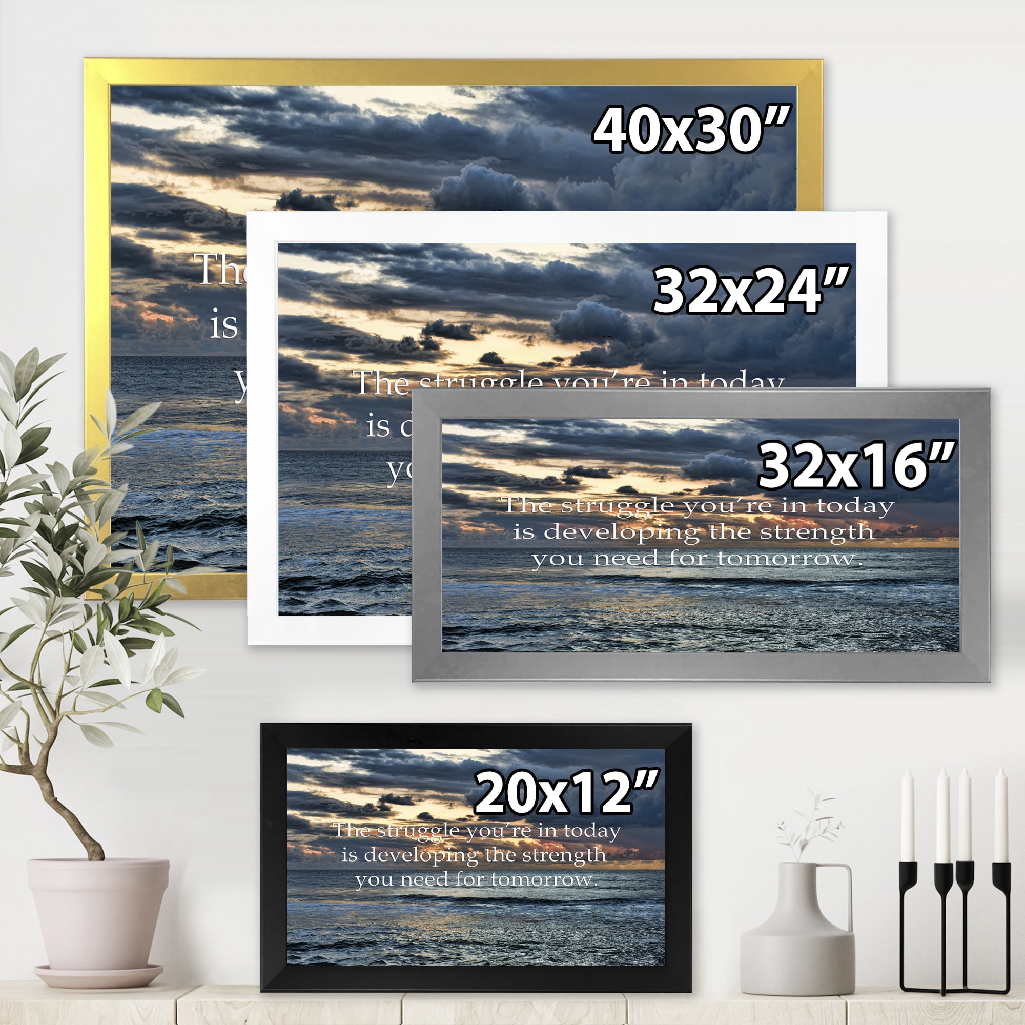 Designart 'Inspirational Quote and Ocean' Nautical & Coastal Framed Art Print