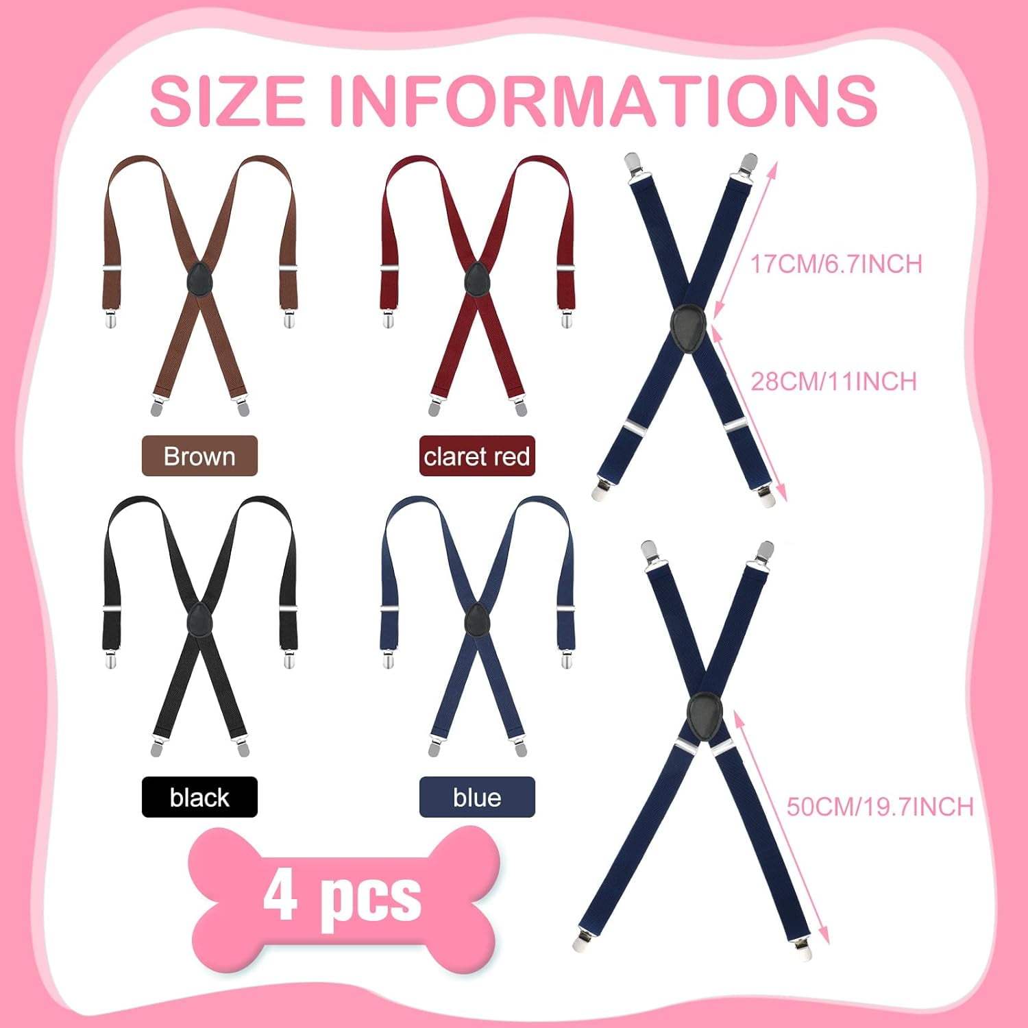 4 Pieces Dog Diaper Suspenders Male Female Adjustable Pet Diaper Keeper Suspender for Dog Skirt Dress Pet Clothes, 4 Colors