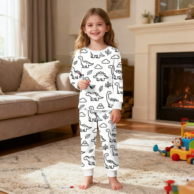 Conjuntos de blusas y camisas de cuello redondo y manga larga para niños y niñas con estampados de grafitis de interés, camisetas con cuello redondo, pantalones casuales, tops y pantalones para niñas.