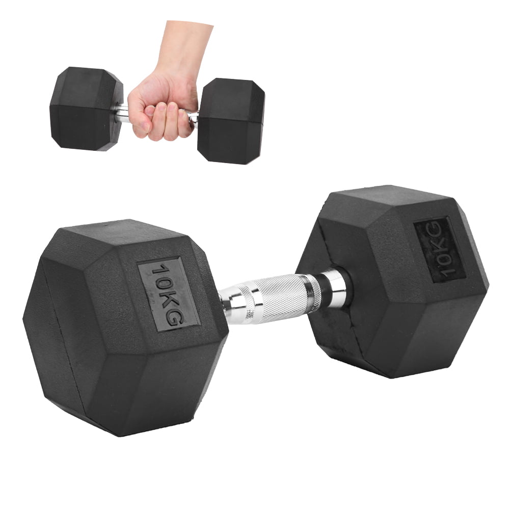 10KG Single Weight Lifting Muscle Toning Dumbbell Weights Set Rubber Encased Hexagonal Cast Iron Dumbbell Weights AYNEFY Hex Dumbbells Rubber Weight Dumbells
