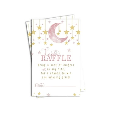 Twinkle Little Star Diaper Raffle Tickets (50 Pack) Girls Baby Shower Games - Invitation Insert Cards - Paper Clever Party