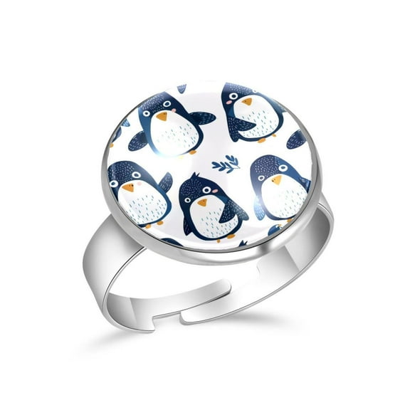 PhooArto Cartoon Penguin Pattern Stainless Steel Rings for Women, Open Adjustable Ring Promise Ring Jewelry Gifts
