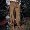 thumbnail image 4 of Inleife Men's Vintage Gothic Loose Pants Button Fly High Waist Solid Color Relaxed Trousers with Gathered Cuffs & Pleated Details, Retro Medieval Style Casual Bottoms, 4 of 6