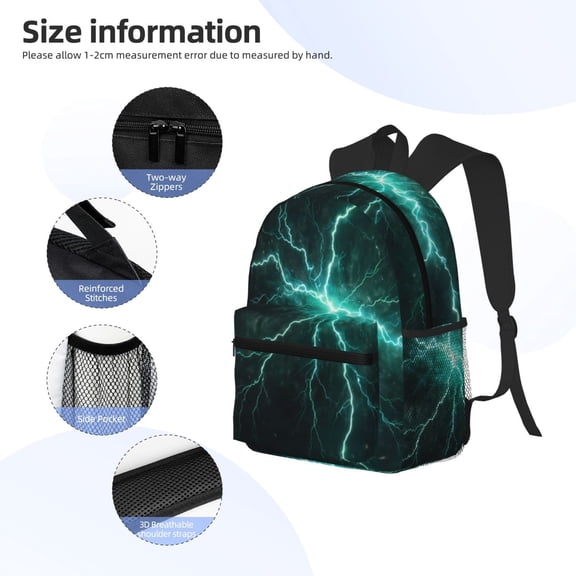 Gukieu Green Lightning Flash Print Backpack, Waterproof Backpack with Adjustable Shoulder Straps, Suitable for Campus, Business, Travel, Unisex