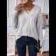 thumbnail image 5 of Camisas de Larga para Mujer, Cuello en V, Blusas Casuales de Otoño, Corte Holgado, Suéteres Ligeros, Túnicas, Ropa de Moda. Gris XXL, 5 of 7