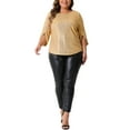 thumbnail image 3 of Agnes Orinda Women's Plus Size Tops Glitter 3/4 Slit Sleeve Crew Neck Shimmer Sparkle Sequin Party Blouse Tops 2025 2X Gold, 3 of 7