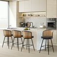thumbnail image 2 of Foreate Cane & PU Swivel Barstools Set of 3, 29" Seat Counter Height w/ Rattan Mid-Back Metal Legs, Upholstered Leather Modern Armless Bar Stools Chairs for Kitchen Island Pub, 2 of 12
