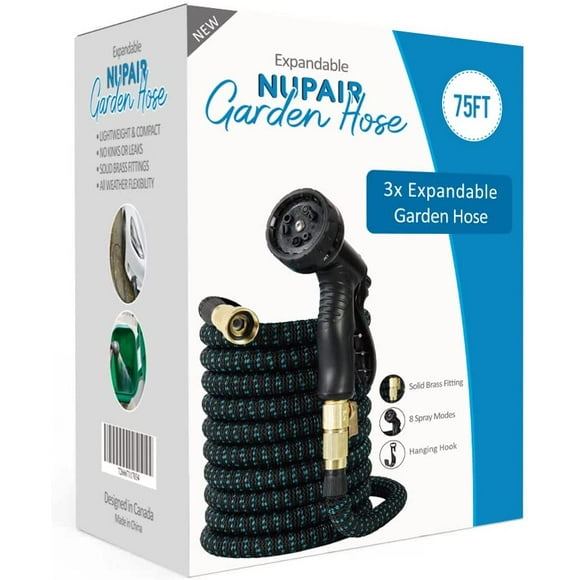 75ft Expandable lightweight Garden Hose - Flexible multifunction nozzle with hanging hook for gardening.