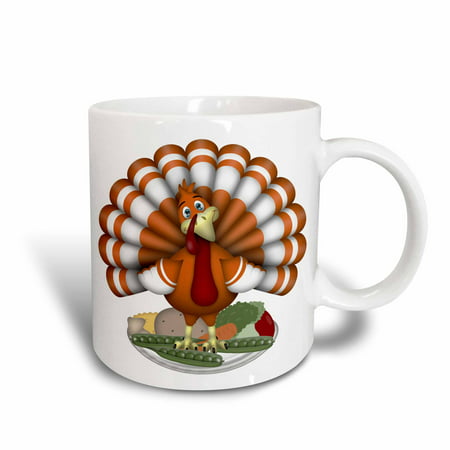 3dRose Cute Large Orange Thanksgiving Turkey On Vegetables, Ceramic Mug,