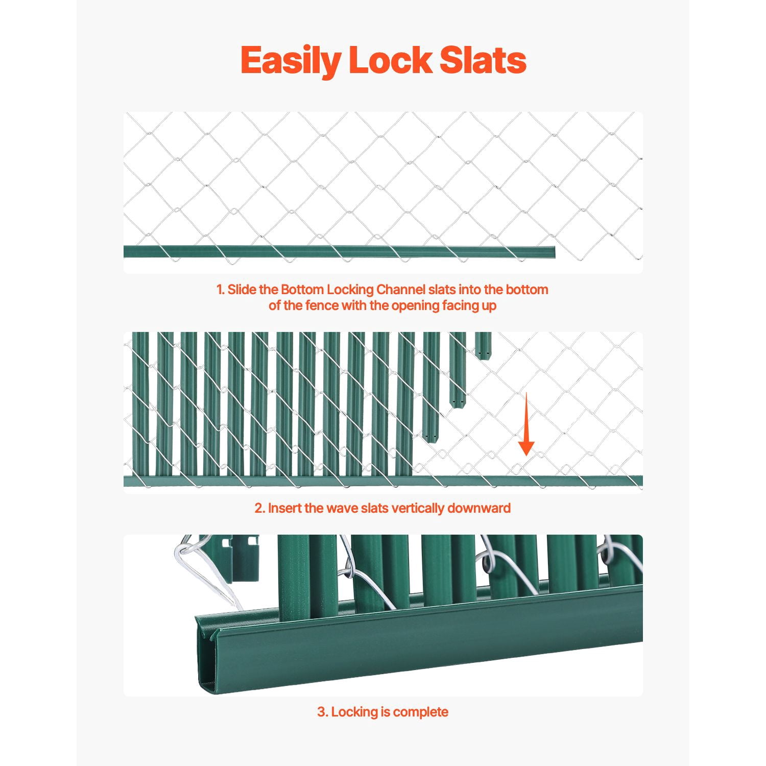 Single-Wall Privacy Slats for 4' High Chain Link Fence, 44.5" Length, HDPE Material, 85% Privacy, 82 Slats per Box, Bottom Locking Design