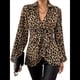 thumbnail image 1 of Blusa con Estampado de Leopardo para Mujer, Larga, Cuello en V, Lazo Frontal, Solapa, Blusa Estampado de Leopardo XL, 1 of 9