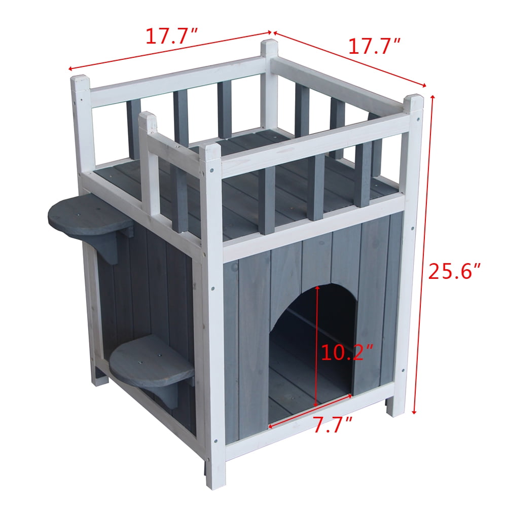 Wooden Pet Cat Dog House With Balcony Indoor Outdoor Dog Kennel
