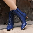thumbnail image 4 of Victorian Boots for Women Lace up Elegant 70s Dressy Booties Low Heel Pointed Toe Mid Calf Boots, 4 of 8
