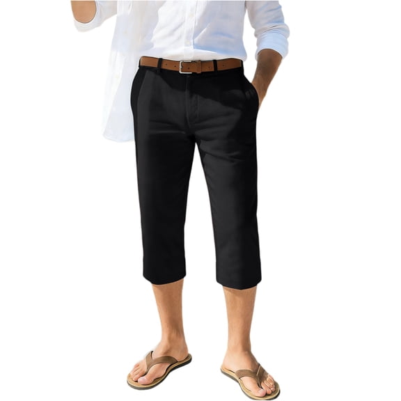 LWavelet Men's Slim Fit Casual Capri Pants with Belt Loops & Side Pockets for Business Casual Daily Wear Black 2XL