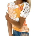 thumbnail image 2 of Summer Saving Wycnly Womens Shirts Elegant Lace Trim Lightweight Pullover Tee Tops Summer Short Sleeve Crewneck Ladies Floral Print Tops and Blouses Orange s, 2 of 5
