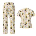 thumbnail image 2 of Yspwyqan Print Scrub Sets for Women, Cute Bee 2PCS V-Neck Scrub Top & Cargo Pants, Breathable Stretchy Nursing Uniforms with 6 Pockets for Pet Grooming Pediatric, Size S, 2 of 7