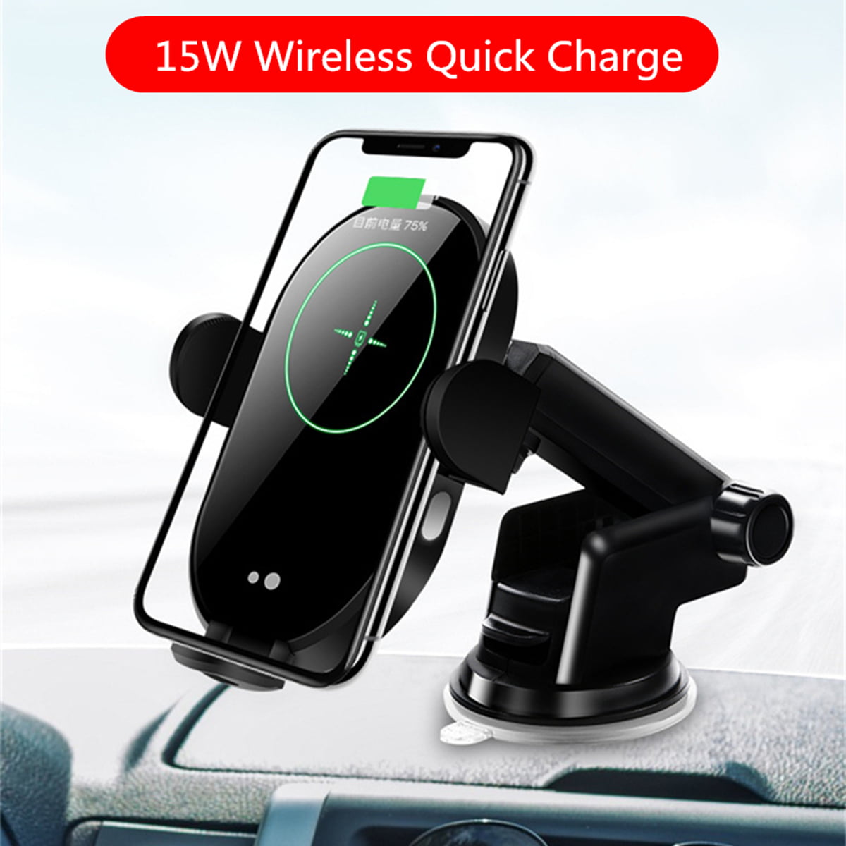 Wireless Car Charger Mount Qi 15W Max Auto-Clamping Car Charging Holder Car Phone Holder Dash Air Vent Compatible with iPhone12/Mini/11/Pro/Max/XR/Xs/X/8/+SamsungS10/S10+/S9/S9+/Note 