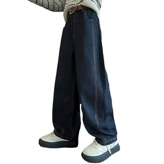 Tanghaowl Girls' Leggings Girls Fashion Cute Personality Pants Elastic Waist Wide Leg Jeans Casual Demin Pants With Pockets Pants